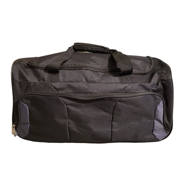 Duffle Bag Black Zipper Opening and Outside Pocket Large 22 x 12 x 12 - Picture 3 of 11